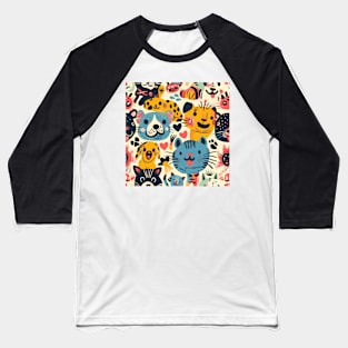 Eclectic Happy Pets and Nature Pattern Baseball T-Shirt